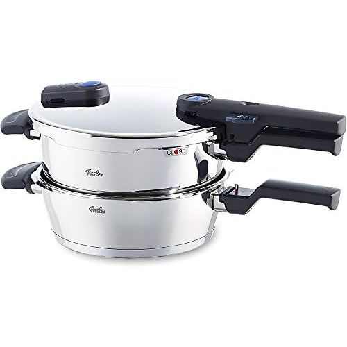  Fissler vitaquick / Induktions-Schnellkochtopf-Set, 2-teilig, (4,5 L und 2,5 L - Ø 22 cm) Edelstahl-Dampfkochtopf und Schnell-Bratpfanne, 2 Garstufen, stapelbar, alle Herdarten auc