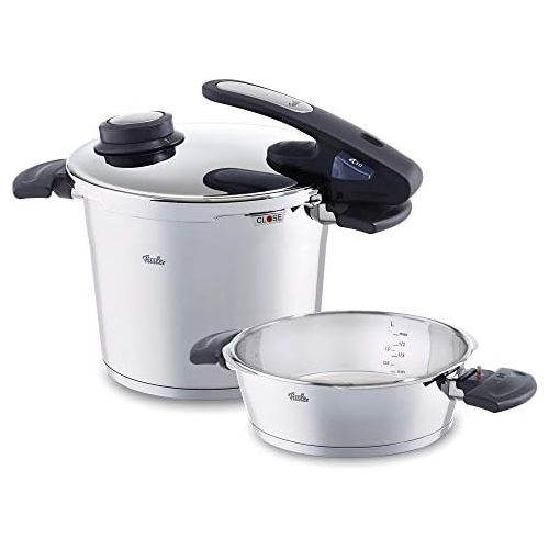  Fissler vitavit edition design / Induktions-Schnellkochtopf-Set, 2-teilig (6 L und 2,5 L - Ø 22 cm) Edelstahl-Dampfkochtopf und Schnell-Bratpfanne, 2 Garstufen, alle Herdarten auch