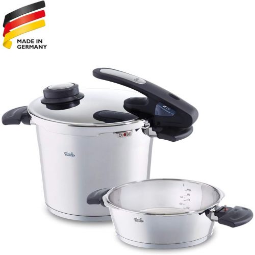  Fissler vitavit edition design / Induktions-Schnellkochtopf-Set, 2-teilig (6 L und 2,5 L - Ø 22 cm) Edelstahl-Dampfkochtopf und Schnell-Bratpfanne, 2 Garstufen, alle Herdarten auch