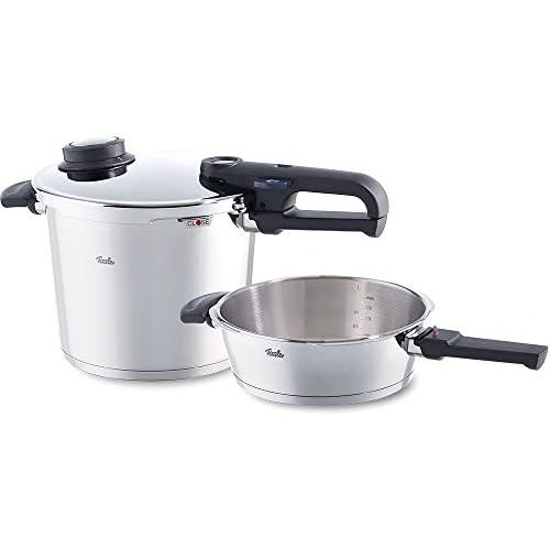  Fissler vitavit premium / Induktions-Schnellkochtopf-Set, 2-teilig, (6 L und 2,5 L - Ø 22 cm) Edelstahl-Dampfkochtopf und Schnell-Bratpfanne, 2 Garstufen, stapelbar, alle Herdarten