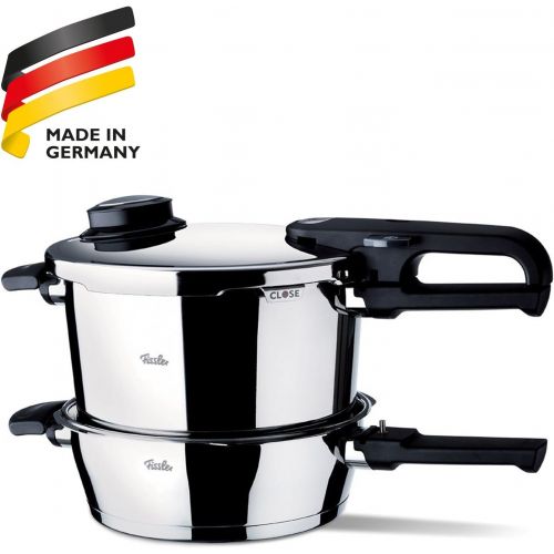  Fissler vitavit premium / Induktions-Schnellkochtopf-Set, 2-teilig, (6 L und 2,5 L - Ø 22 cm) Edelstahl-Dampfkochtopf und Schnell-Bratpfanne, 2 Garstufen, stapelbar, alle Herdarten