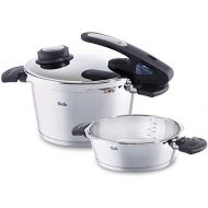 Fissler vitavit / Induktions-Schnellkochtopf-Set, 2-teilig, (4,5 L und 2,5 L - Ø 22 cm) Edelstahl-Dampfkochtopf und Schnell-Bratpfanne, 2 Garstufen, stapelbar, alle Herdarten auch