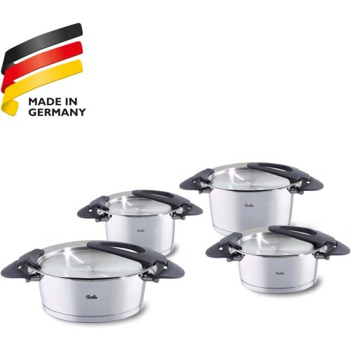  Fissler intensa / Edelstahl-Topfset, 4-teilig, Kochtopf-Set, Toepfe mit Deckel, stapelbar, mit Deckelablage, Abgiesshilfe, Induktion, alle Herdarten (2 Bratentoepfe, 2 Kochtoepfe)