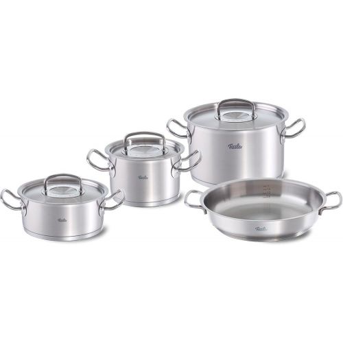  Fissler original-profi collection / Edelstahl-Topfset, 4-teilig, Kochtopf-Set, Toepfe mit Deckel, Induktion, alle Herdarten (2 Kochtoepfe, 1 Bratentopf, 1 Servierpfanne -deckellos)