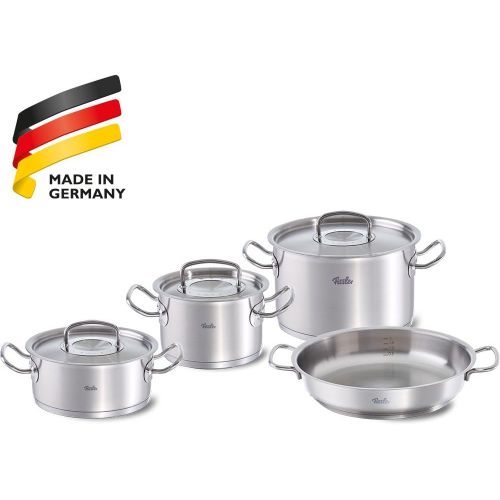  Fissler original-profi collection / Edelstahl-Topfset, 4-teilig, Kochtopf-Set, Toepfe mit Deckel, Induktion, alle Herdarten (2 Kochtoepfe, 1 Bratentopf, 1 Servierpfanne -deckellos)