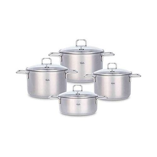  Fissler hamburg / Edelstahl-Topfset, 4-teilig, Kochtopf-Set, Toepfe mit Glas-Deckel, Induktion, alle Herdarten (3 Kochtoepfe, 1 Bratentopf)