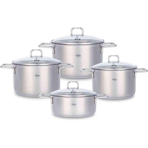  Fissler hamburg / Edelstahl-Topfset, 4-teilig, Kochtopf-Set, Toepfe mit Glas-Deckel, Induktion, alle Herdarten (3 Kochtoepfe, 1 Bratentopf)