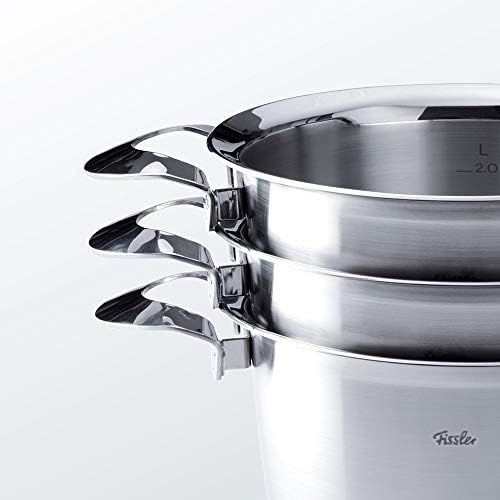  Fissler solea / Edelstahl-Topfset, 5-teilig, Kochtopfset, Toepfe mit Glasdeckel, stapelbar, alle Herdarten auch Induktion (3 Kochtoepfe, 1 Bratentopf, 1 crispy steelux premium Edelst