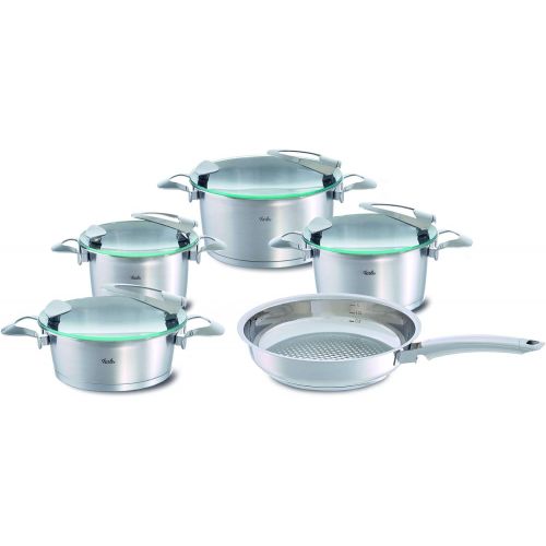  Fissler solea / Edelstahl-Topfset, 5-teilig, Kochtopfset, Toepfe mit Glasdeckel, stapelbar, alle Herdarten auch Induktion (3 Kochtoepfe, 1 Bratentopf, 1 crispy steelux premium Edelst