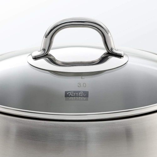  Fissler Valea Set of 4 Stainless Steel Saucepans with Glass Lid Suitable for All Hobs (3 Saucepans and 1 Stewing Pots