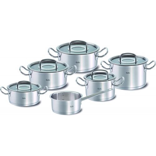  Fissler Original-Profi collection, 6-Piece Stainless Steel Cooking Pot Set, Pots with Glass Lid, Induction, All Types of Hob (3 Frying Pots 2 Cooking Pots 1 Saucepan Lid-Free)