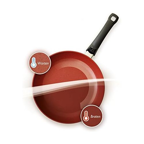  Fissler SensoRed Wok Pan 28 cm Diameter with Thermo-Sensitive Non-Stick Coating, Temperature Display, Aluminium Frying Pan, All Hob Types  including Induction