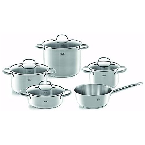  Fissler Vancouver 5-Piece Stainless Steel Saucepan Set with Glass Lid (3 Saucepans, 1 Stewing Pan, 1 Sauteuse), All Hob Types Including Induction