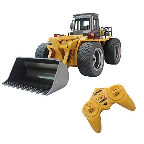  Fistone RC Truck Alloy Shovel Loader Tractor 2.4G Radio Control 4 Wheel Bulldozer 4WD Front Loader Construction Vehicle Electronic Toys Game Hobby Model with Light and Sounds