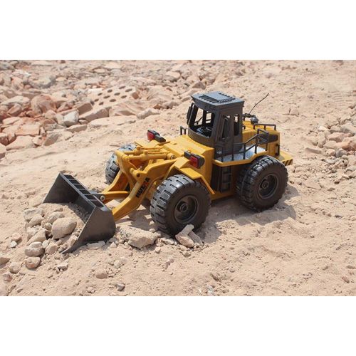  Fistone RC Truck Alloy Shovel Loader Tractor 2.4G Radio Control 4 Wheel Bulldozer 4WD Front Loader Construction Vehicle Electronic Toys Game Hobby Model with Light and Sounds