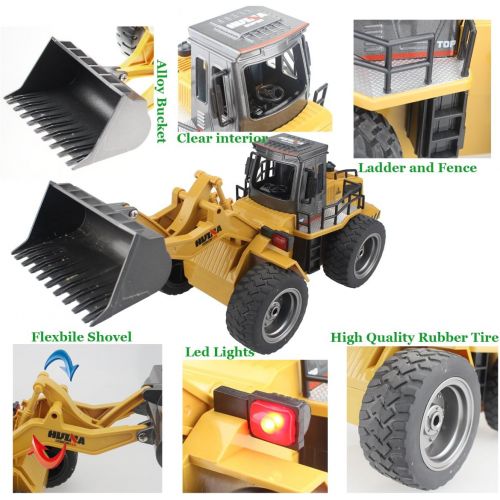  Fistone RC Truck Alloy Shovel Loader Tractor 2.4G Radio Control 4 Wheel Bulldozer 4WD Front Loader Construction Vehicle Electronic Toys Game Hobby Model with Light and Sounds