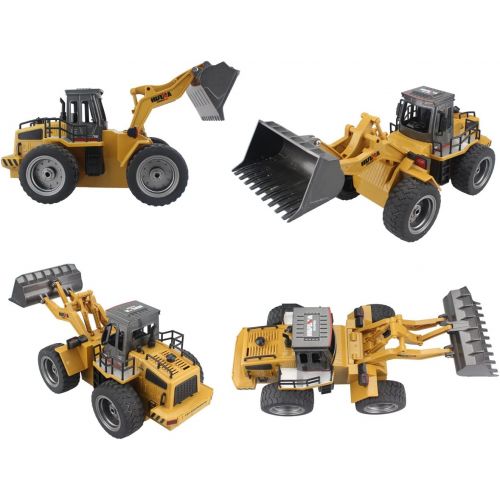  Fistone RC Truck Alloy Shovel Loader Tractor 2.4G Radio Control 4 Wheel Bulldozer 4WD Front Loader Construction Vehicle Electronic Toys Game Hobby Model with Light and Sounds