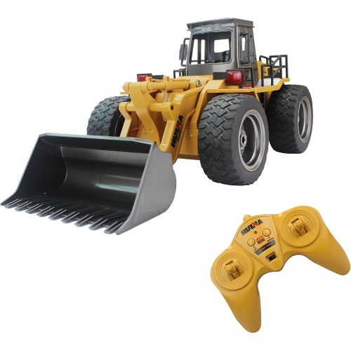  Fistone RC Truck Alloy Shovel Loader Tractor 2.4G Radio Control 4 Wheel Bulldozer 4WD Front Loader Construction Vehicle Electronic Toys Game Hobby Model with Light and Sounds