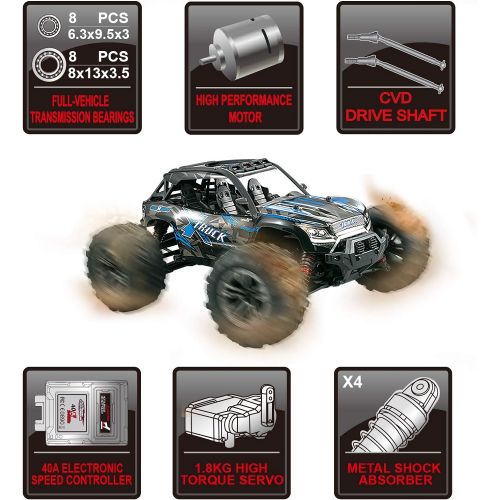  Fistone RC Truck 1/16 High Speed Racing Car , 24MPH 4WD Off-Road Waterproof Vehicle 2.4Ghz Radio Remote Control Monster Truck Dune Buggy Hobby Toys for Kids and Adults