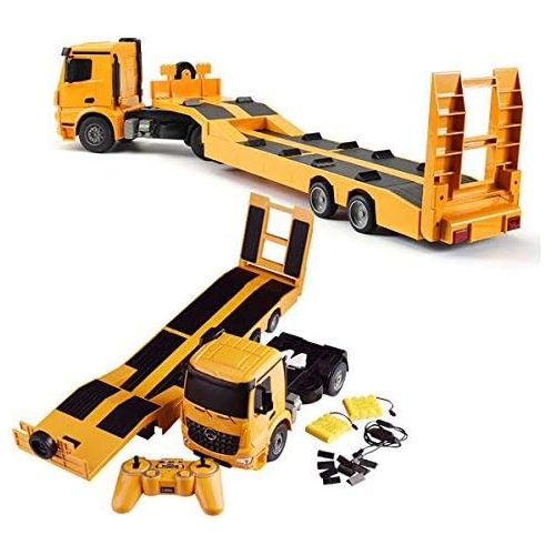 DOUBLE E Fistone RC Truck Licensed Mercedes-Benz Acros Detachable Flatbed Semi-Trailer Engineering Tractor Remote Control Low Loader Die-Cast Car Model Kids Electronics Hobby Toy with Sound