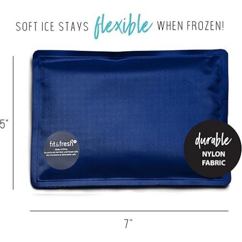  Cool Coolers by Fit & Fresh 2 Pack Soft Ice, Flexible Stretch Nylon Reusable Ice Packs for Lunch Boxes & Coolers, Navy Sketch Weave & Blue