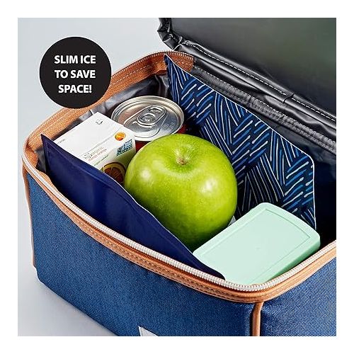  Cool Coolers by Fit & Fresh 2 Pack Soft Ice, Flexible Stretch Nylon Reusable Ice Packs for Lunch Boxes & Coolers, Navy Sketch Weave & Blue