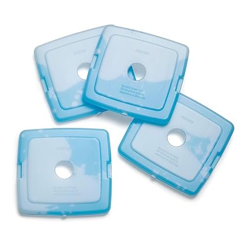  Cool Coolers By Fit & Fresh 4 Pack Slim Ice Packs, Quick Freeze Space Saving Reusable Ice Packs for Lunch Boxes or Coolers, Blue