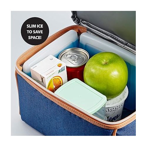  Cool Coolers by Fit + Fresh, 4 Pack Slim Ice Packs, Space Saving Reusable Ice Packs for Lunch Boxes or Coolers