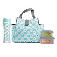 Fit & Fresh Westport Insulated Lunch Bag Cooler Bag Tote Bag Kit for Women/Work/Picnic/Beach/Sporting Event, Reusable Containers, Water Bottle, Aqua Dogwood