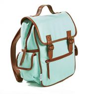 Fit & Fresh Mini Backpack for Teens and Adults, Two Buckle Closure, Aqua with Brown Trim