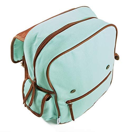  Fit & Fresh Mini Backpack for Teens and Adults, Two Buckle Closure, Aqua with Brown Trim