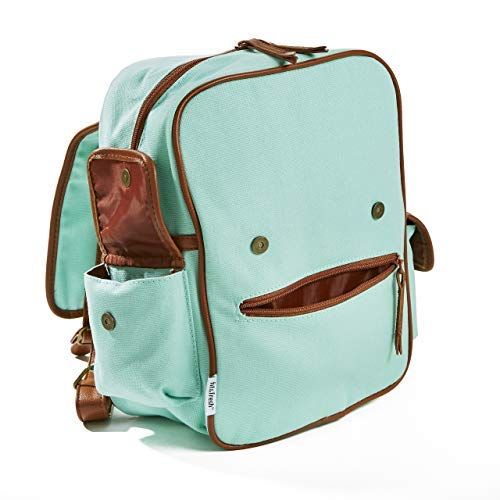  Fit & Fresh Mini Backpack for Teens and Adults, Two Buckle Closure, Aqua with Brown Trim