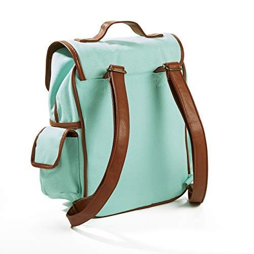  Fit & Fresh Mini Backpack for Teens and Adults, Two Buckle Closure, Aqua with Brown Trim