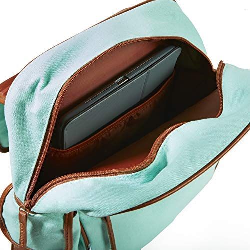  Fit & Fresh Mini Backpack for Teens and Adults, Two Buckle Closure, Aqua with Brown Trim