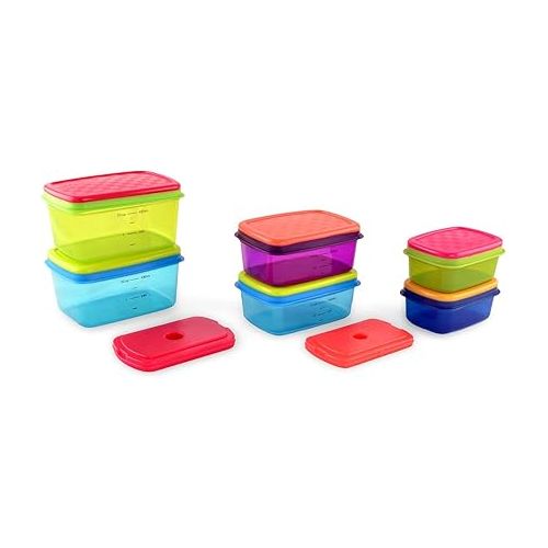  Fit & Fresh Kids' Healthy Lunch Set, 14-Piece Value Reusable Container Set with Removable Ice Packs, Leak-Proof, BPA-Free, Portion Control, Multicolor