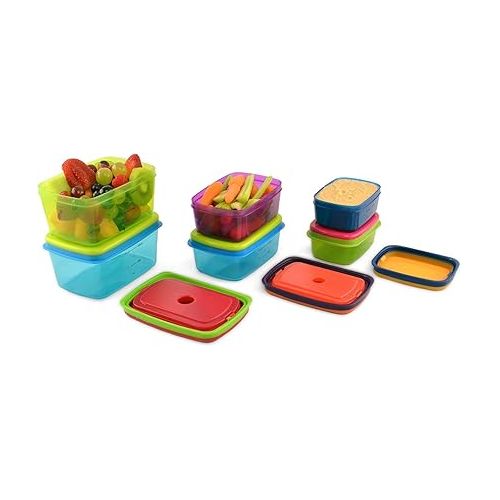  Fit & Fresh Kids' Healthy Lunch Set, 14-Piece Value Reusable Container Set with Removable Ice Packs, Leak-Proof, BPA-Free, Portion Control, Multicolor