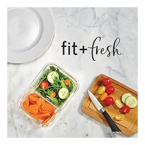  Fit & Fresh Divided, 5-Pack, Two Compartments, Set of 5 Containers with Locking Lids, Glass Storage, Meal Prep Containers with Airtight Seal, 27 oz.