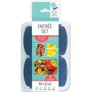 Fit & Fresh 216HL Entree Set with Ice Pack, 3 Reusable Portion Control Containers, BPA-Free, Microwave/Dishwasher Safe Lunch Box, Entree, Blue