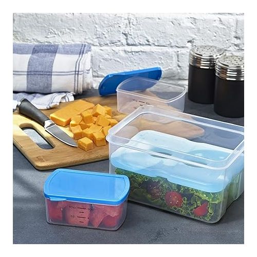 Fit & Fresh 216HL Entree Set with Ice Pack, 3 Reusable Portion Control Containers, BPA-Free, Microwave/Dishwasher Safe Lunch Box, Entree, Blue