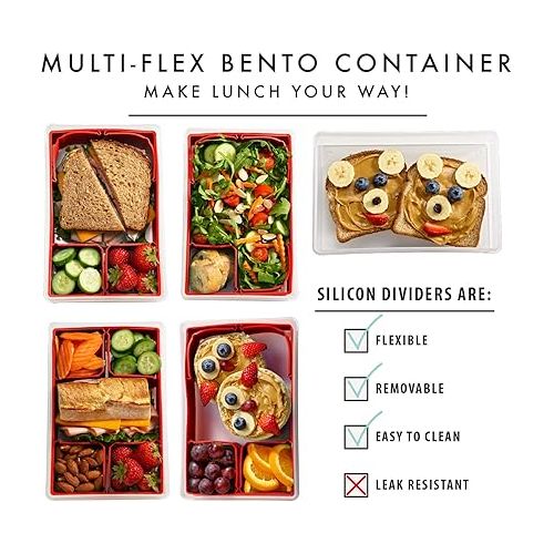  Fit & Fresh Collection Multi-Flex Bento Box with 2 Removeable Ice Packs, Adjustable Divided Meal Carrier Lunch Container, BPA-Free, 9.5