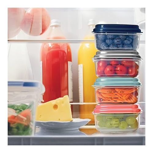  Fit & Fresh Small Plastic Containers With Lids 8 oz, Small Snack Containers With Lids For Adults and Kids, Reusable Leakproof Dressing and Condiment Containers With Two Attachable Ice Packs, 4PK, Light