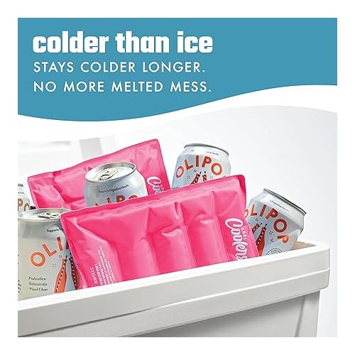  Cool Coolers by Fit & Fresh 2 Pack Soft Ice Packs for Cooler, Flexible Stretch Nylon, Lunch Box Ice Packs, Ice Packs for Lunch Boxes, Large Reusable Freezer Packs, Hot Pink