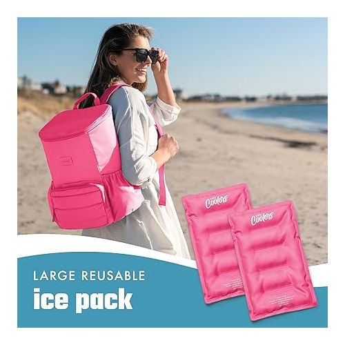  Cool Coolers by Fit & Fresh 2 Pack Soft Ice Packs for Cooler, Flexible Stretch Nylon, Lunch Box Ice Packs, Ice Packs for Lunch Boxes, Large Reusable Freezer Packs, Hot Pink