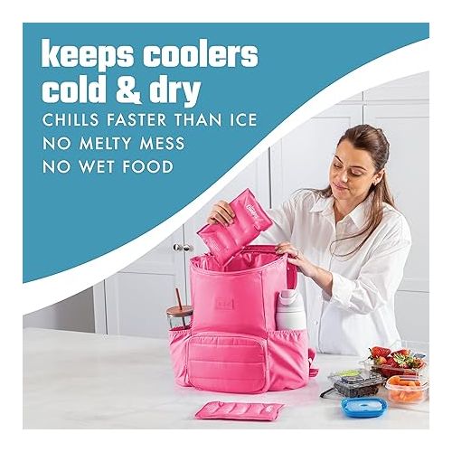  Cool Coolers by Fit & Fresh 2 Pack Soft Ice Packs for Cooler, Flexible Stretch Nylon, Lunch Box Ice Packs, Ice Packs for Lunch Boxes, Large Reusable Freezer Packs, Hot Pink