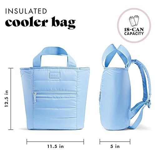  Fit & Fresh Insulated Cooler Bag, Leak Proof Waterproof Beach Cooler Backpack For Women, 18 Can Soft Insulated Cooler Tote Bag For Travel, Lunch Bag for Women, Beach Bag & Travel Bag, Cornflower