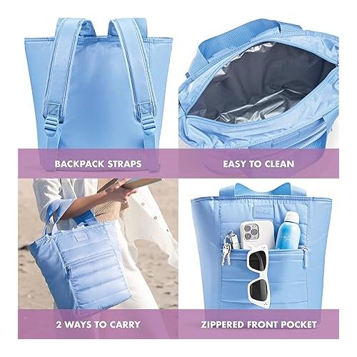  Fit & Fresh Insulated Cooler Bag, Leak Proof Waterproof Beach Cooler Backpack For Women, 18 Can Soft Insulated Cooler Tote Bag For Travel, Lunch Bag for Women, Beach Bag & Travel Bag, Cornflower