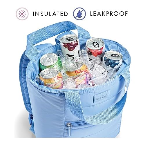  Fit & Fresh Insulated Cooler Bag, Leak Proof Waterproof Beach Cooler Backpack For Women, 18 Can Soft Insulated Cooler Tote Bag For Travel, Lunch Bag for Women, Beach Bag & Travel Bag, Cornflower