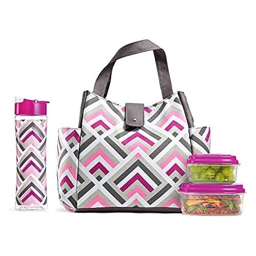  Fit & Fresh Insulated Lunch Bag Kit, includes Matching Bottle and Containers, Westport Magenta