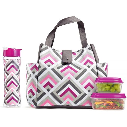  Fit & Fresh Insulated Lunch Bag Kit, includes Matching Bottle and Containers, Westport Magenta