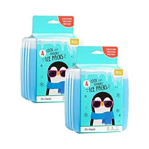 Fit + Fresh Cool Coolers Slim Ice Packs, Reusable Ice Packs for Lunch Bags, Beach Bags, Coolers, and More, Set of 8, Blue